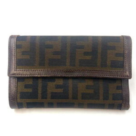 Fendi Tri Zucca Brown Pass Case Wallet Leather - Picture 1 of 7